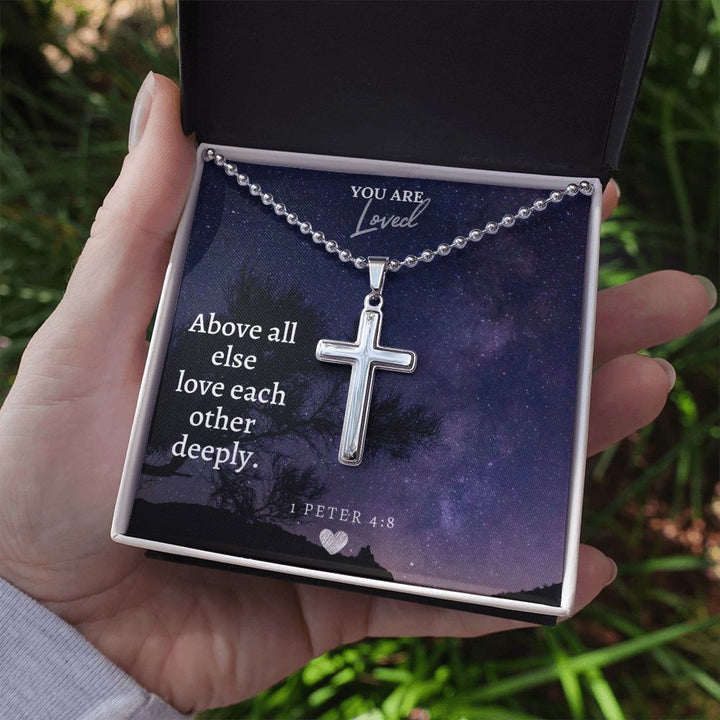 Your Loved | Above all else love each other deeply. - Stainless Cross Necklace with Ball Chain