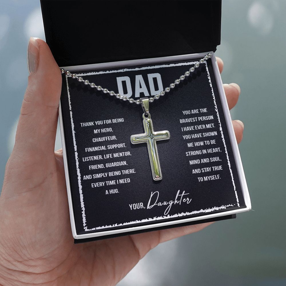 To My Dad | Thank you for being my Hero, Chauffeur, Financial Support, Listener, Life Mentor, Friend, Guardian. - Stainless Cross Necklace with Ball Chain