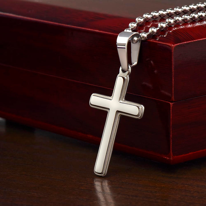 I am with you and will watch over you wherever you go. Genesis 28:15 - Stainless Cross Necklace with Ball Chain