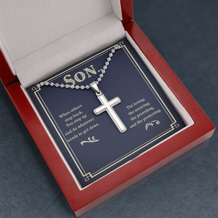 Son | The loving, the assuring, the providing, and the protecting - Stainless Cross Necklace with Ball Chain