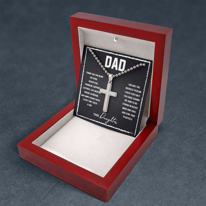 To My Dad | Thank you for being my Hero, Chauffeur, Financial Support, Listener, Life Mentor, Friend, Guardian. - Stainless Cross Necklace with Ball Chain