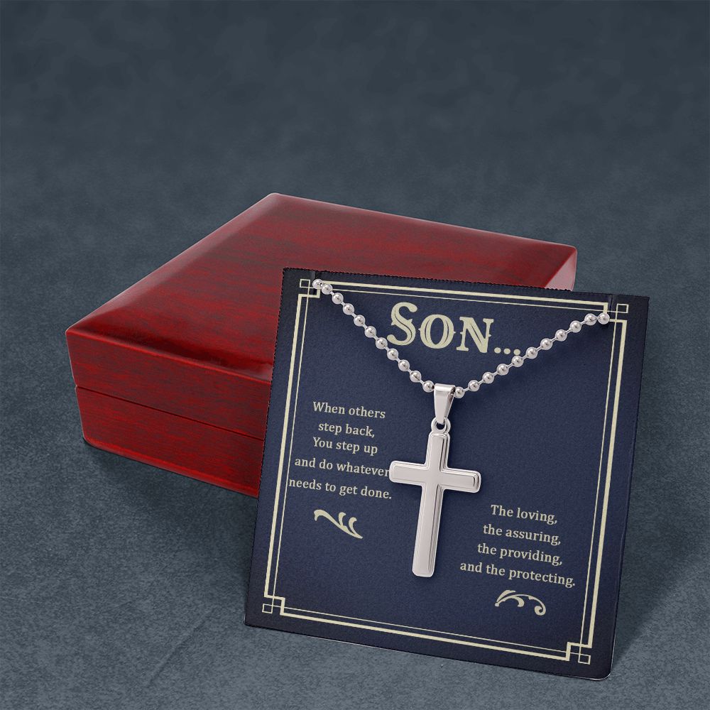 Son | The loving, the assuring, the providing, and the protecting - Stainless Cross Necklace with Ball Chain