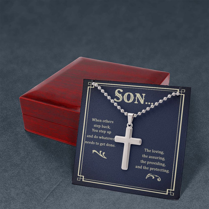 Son | The loving, the assuring, the providing, and the protecting - Stainless Cross Necklace with Ball Chain