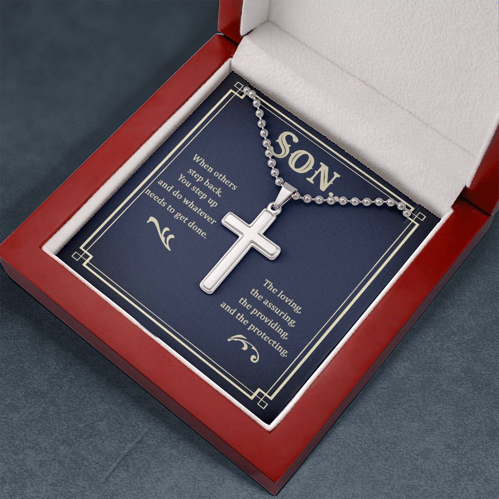 Son | The loving, the assuring, the providing, and the protecting - Stainless Cross Necklace with Ball Chain