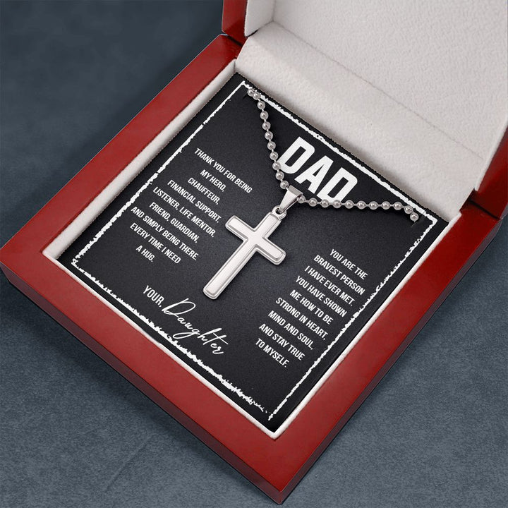 To My Dad | Thank you for being my Hero, Chauffeur, Financial Support, Listener, Life Mentor, Friend, Guardian. - Stainless Cross Necklace with Ball Chain