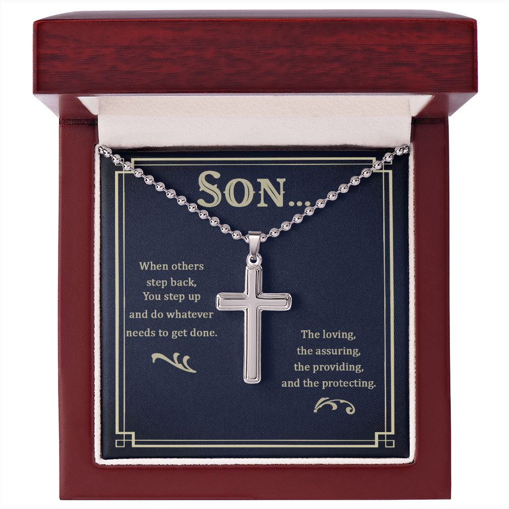 Son | The loving, the assuring, the providing, and the protecting - Stainless Cross Necklace with Ball Chain