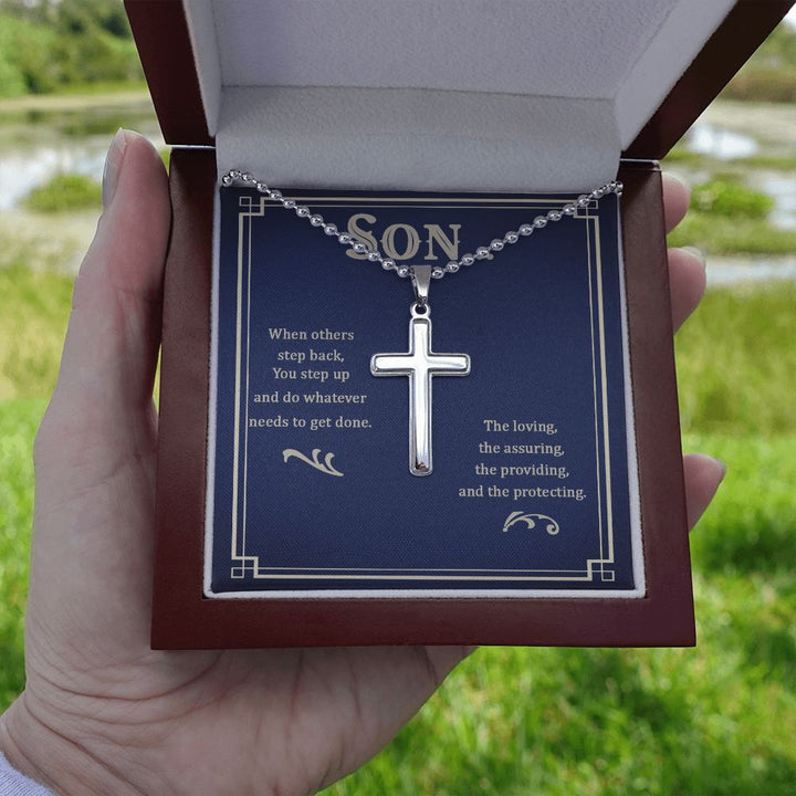 Son | The loving, the assuring, the providing, and the protecting - Stainless Cross Necklace with Ball Chain