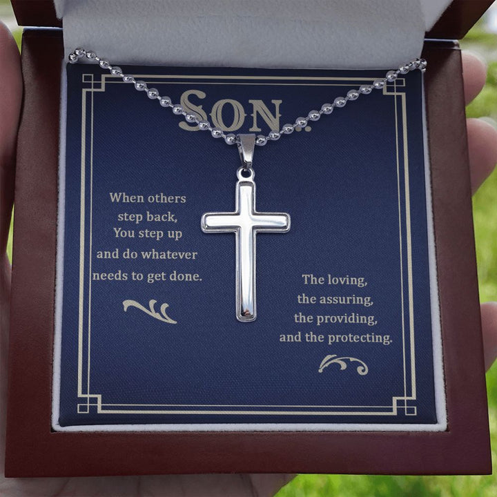 Son | The loving, the assuring, the providing, and the protecting - Stainless Cross Necklace with Ball Chain