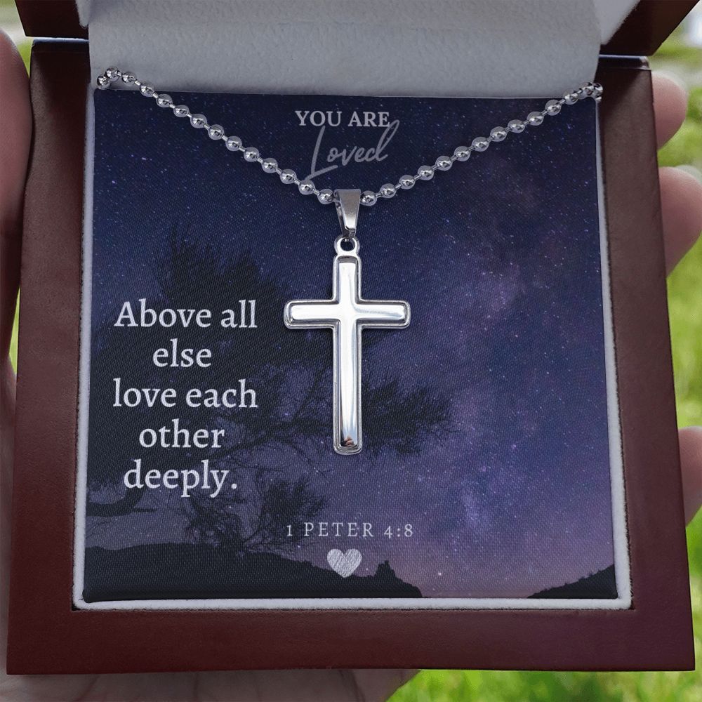 Your Loved | Above all else love each other deeply. - Stainless Cross Necklace with Ball Chain