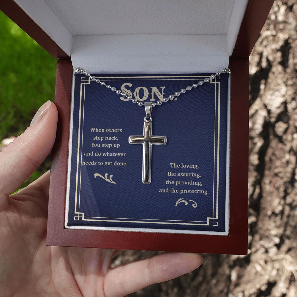 Son | The loving, the assuring, the providing, and the protecting - Stainless Cross Necklace with Ball Chain