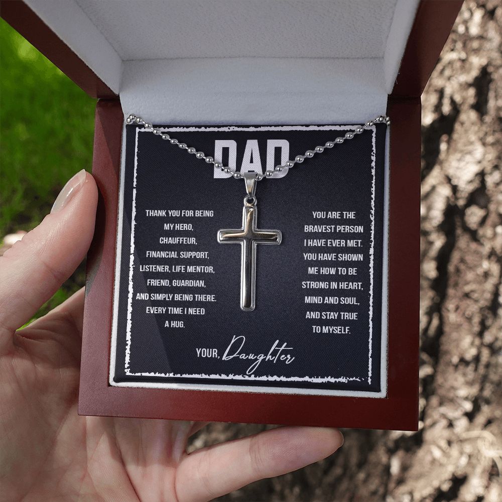 To My Dad | Thank you for being my Hero, Chauffeur, Financial Support, Listener, Life Mentor, Friend, Guardian. - Stainless Cross Necklace with Ball Chain