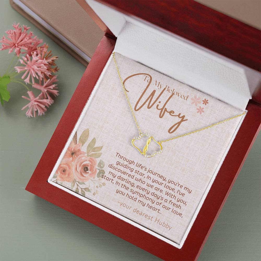 To My Beloved Wifey | Through life's journey, you're my guiding star, In your love, I've discovered who we are - Everlasting Love Necklace