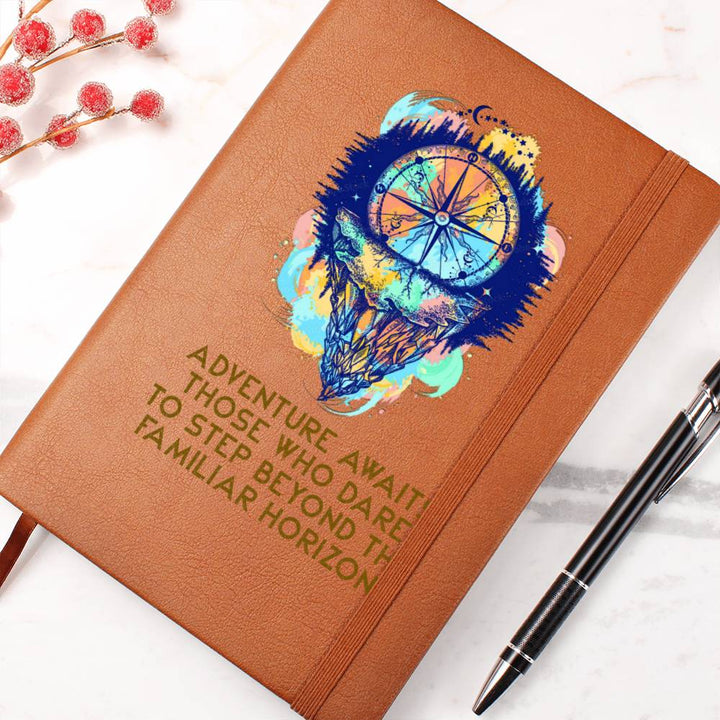 Adventure awaits those who dare to step beyond - Graphic Leather Journal