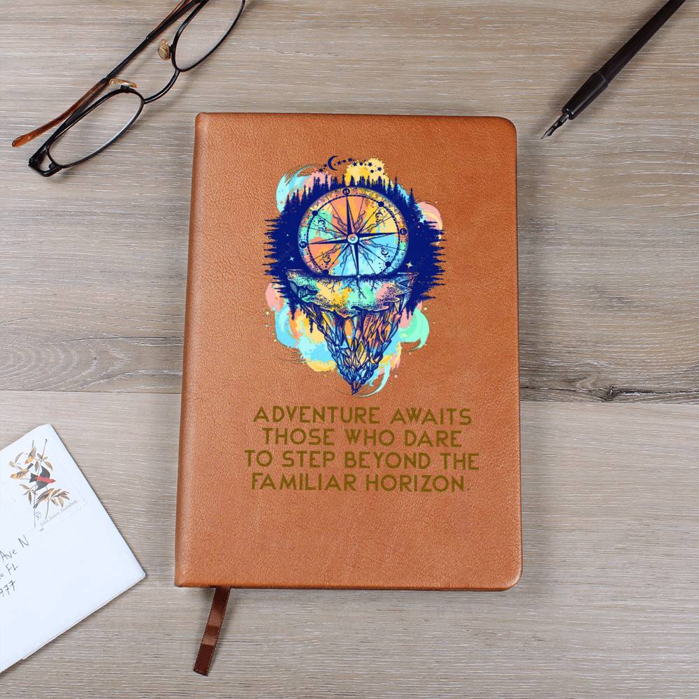 Adventure awaits those who dare to step beyond - Graphic Leather Journal