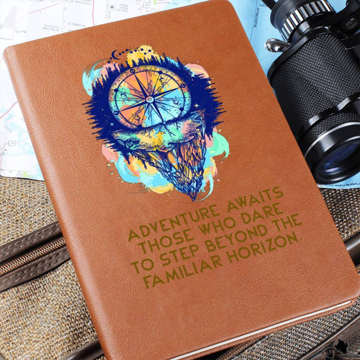 Adventure awaits those who dare to step beyond - Graphic Leather Journal