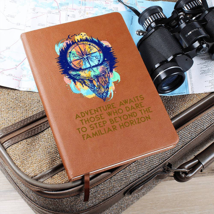 Adventure awaits those who dare to step beyond - Graphic Leather Journal