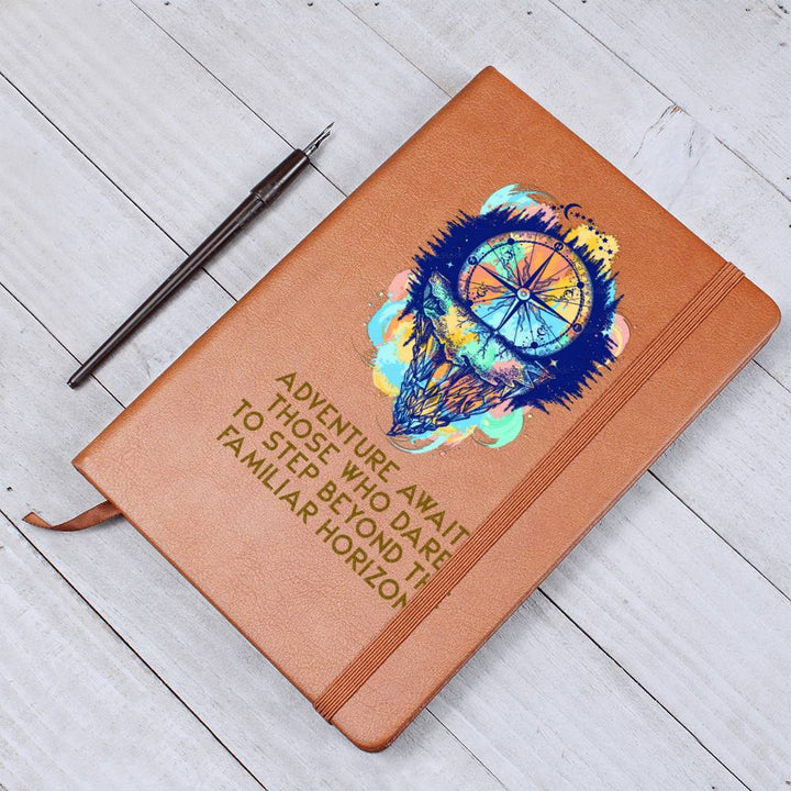 Adventure awaits those who dare to step beyond - Graphic Leather Journal