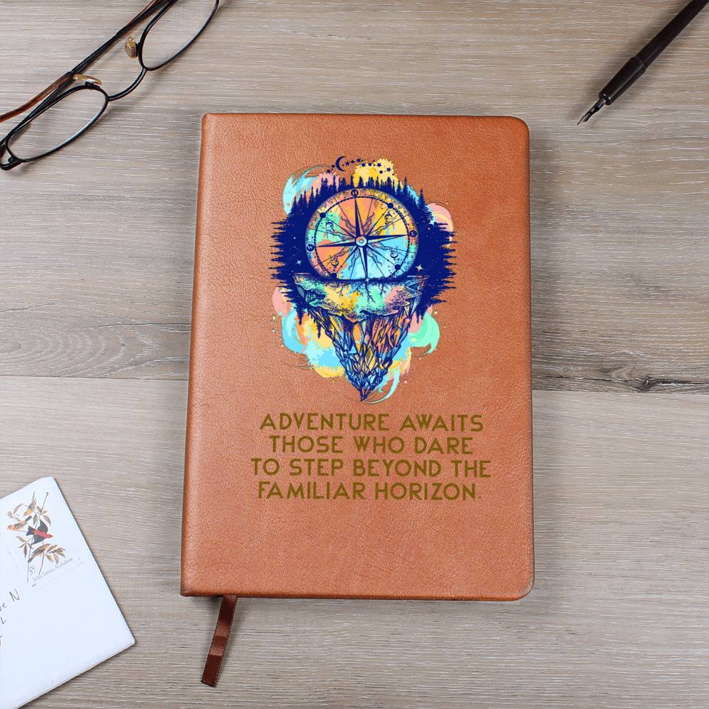 Adventure awaits those who dare to step beyond - Graphic Leather Journal