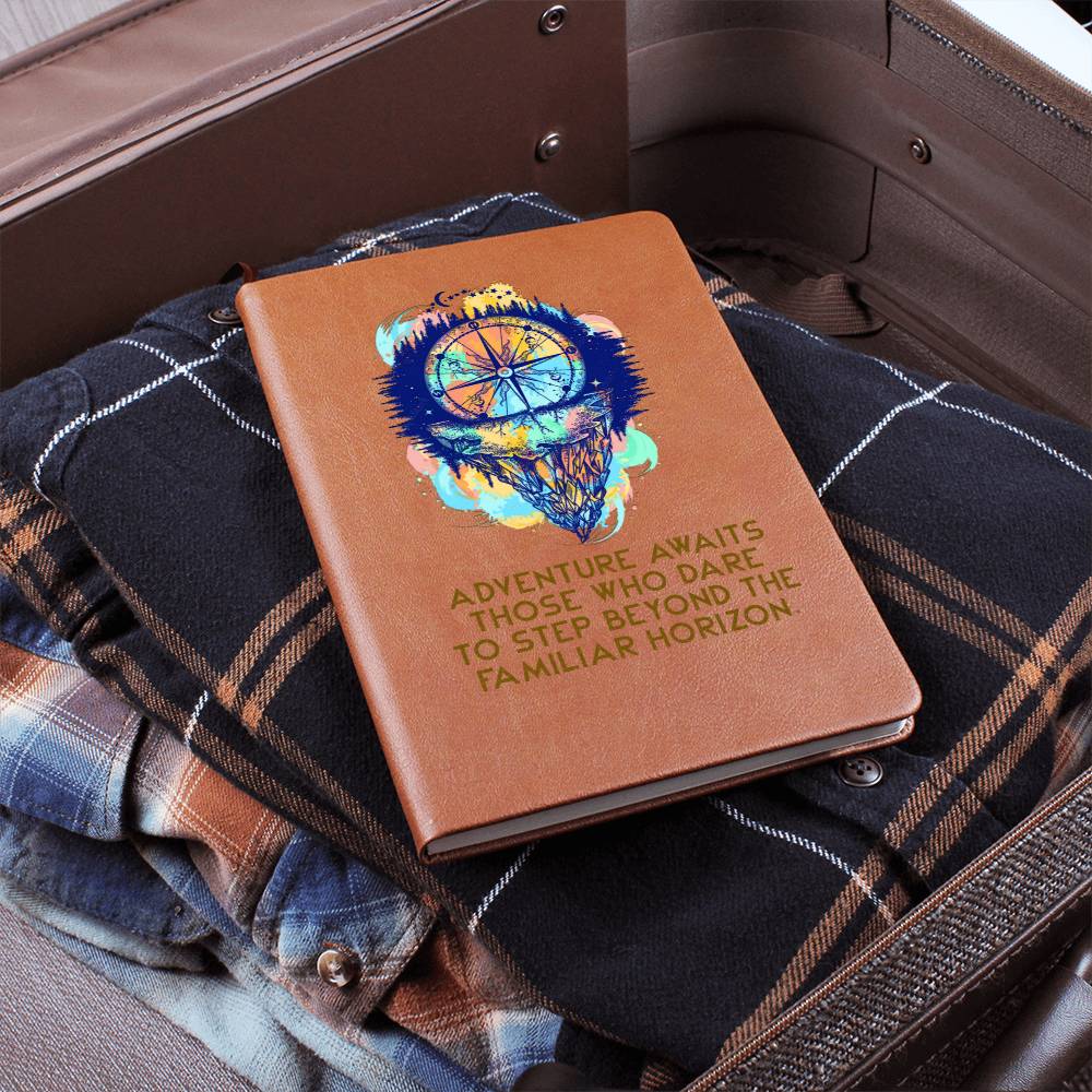 Adventure awaits those who dare to step beyond - Graphic Leather Journal