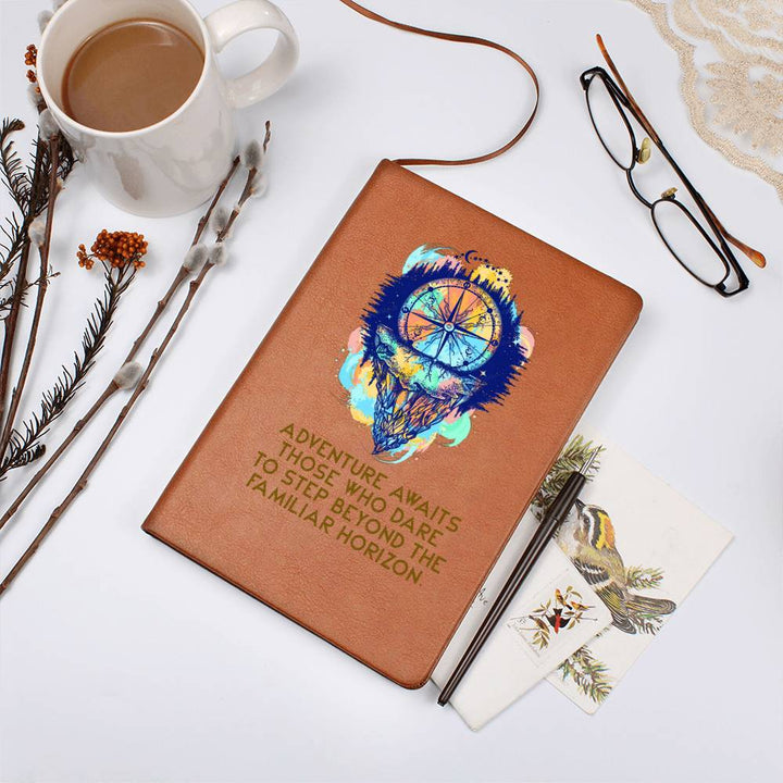 Adventure awaits those who dare to step beyond - Graphic Leather Journal