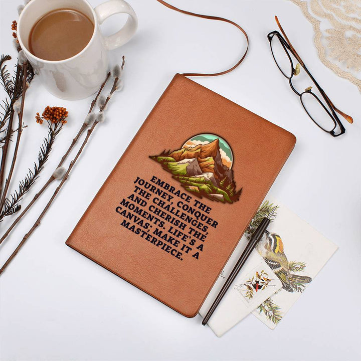 Embrace the Journey, Conquer the Challenges - Graphic Leather Journal