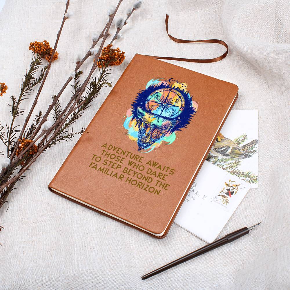 Adventure awaits those who dare to step beyond - Graphic Leather Journal