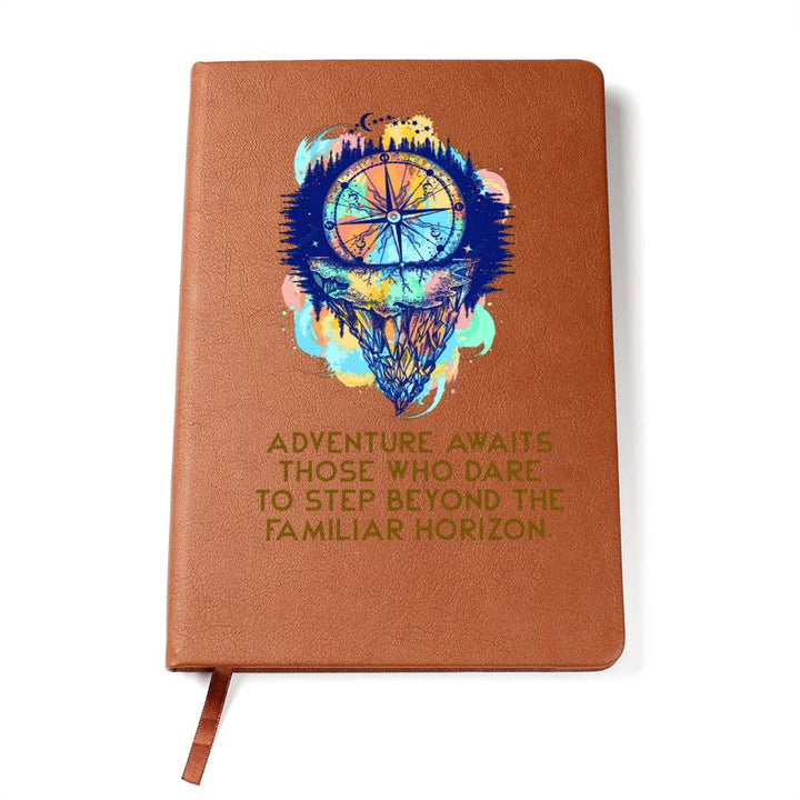 Adventure awaits those who dare to step beyond - Graphic Leather Journal