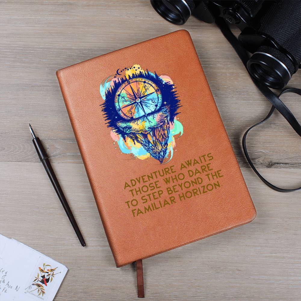 Adventure awaits those who dare to step beyond - Graphic Leather Journal