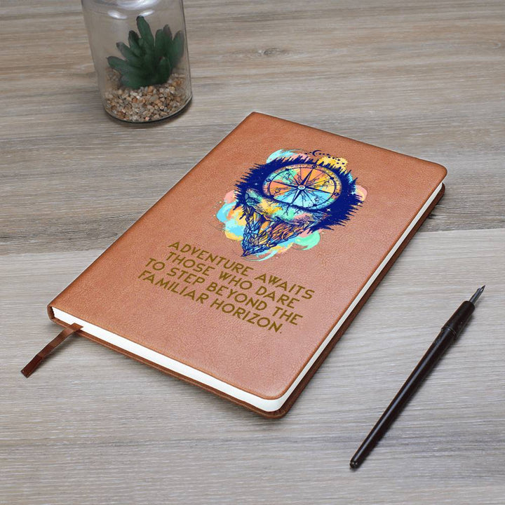 Adventure awaits those who dare to step beyond - Graphic Leather Journal