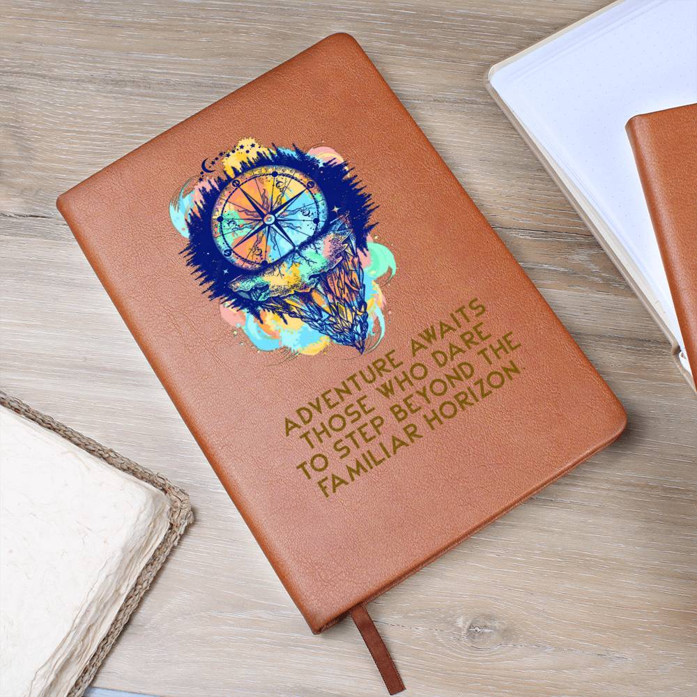 Adventure awaits those who dare to step beyond - Graphic Leather Journal