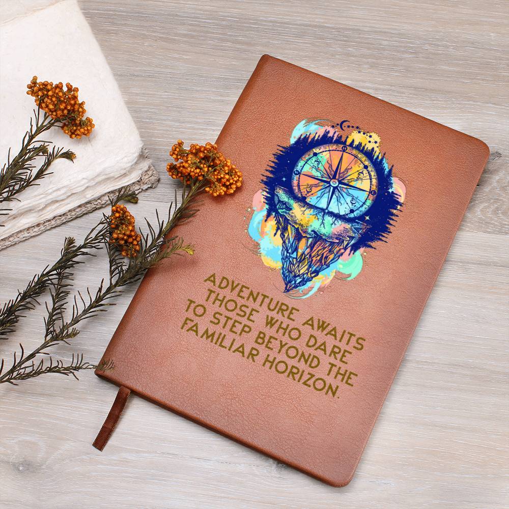 Adventure awaits those who dare to step beyond - Graphic Leather Journal