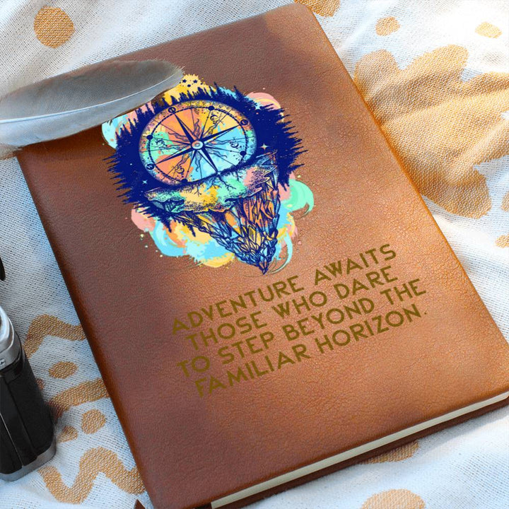 Adventure awaits those who dare to step beyond - Graphic Leather Journal