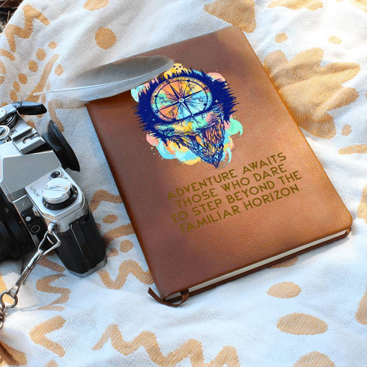 Adventure awaits those who dare to step beyond - Graphic Leather Journal