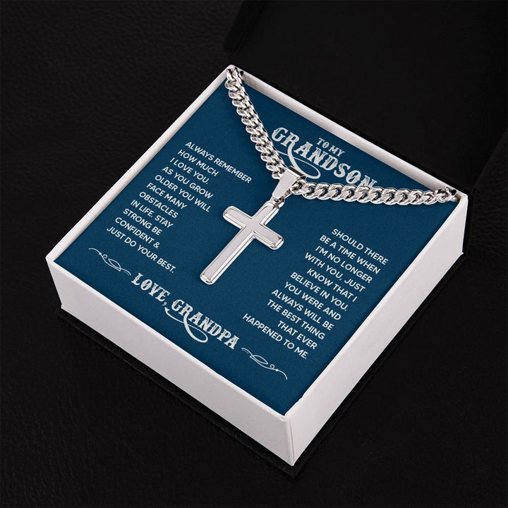 To My Grandson | You were and always will be the best thing that ever happened to me. - Cuban Chain with Artisan Cross Necklace