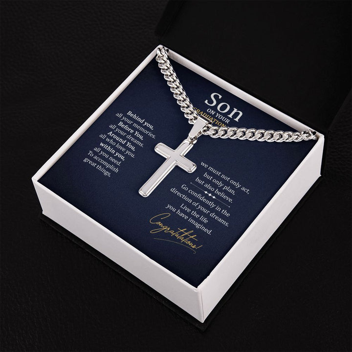 Son on your Graduation Day | Go confidently in the direction of your dreams. - Cuban Chain with Artisan Cross Necklace