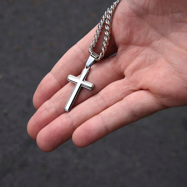 To My Bonus Dad | Thank you for stepping in to become the Dad you didn't have to be. - Cuban Chain with Artisan Cross Necklace