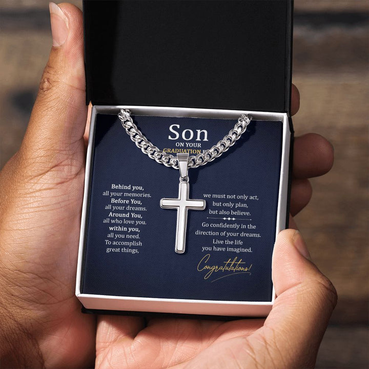 Son on your Graduation Day | Go confidently in the direction of your dreams. - Cuban Chain with Artisan Cross Necklace