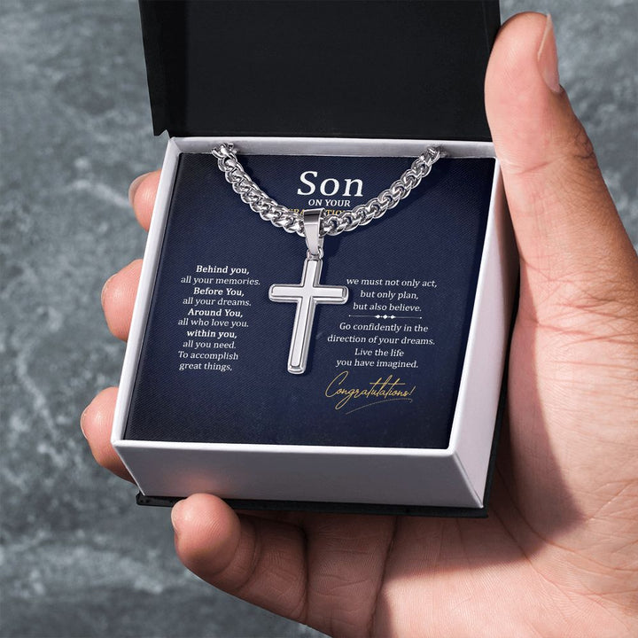 Son on your Graduation Day | Go confidently in the direction of your dreams. - Cuban Chain with Artisan Cross Necklace