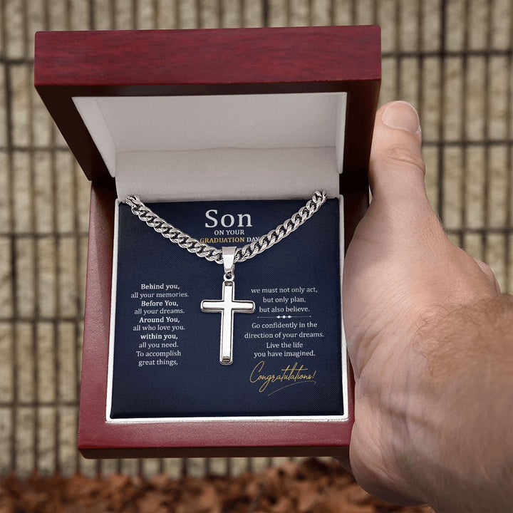 Son on your Graduation Day | Go confidently in the direction of your dreams. - Cuban Chain with Artisan Cross Necklace