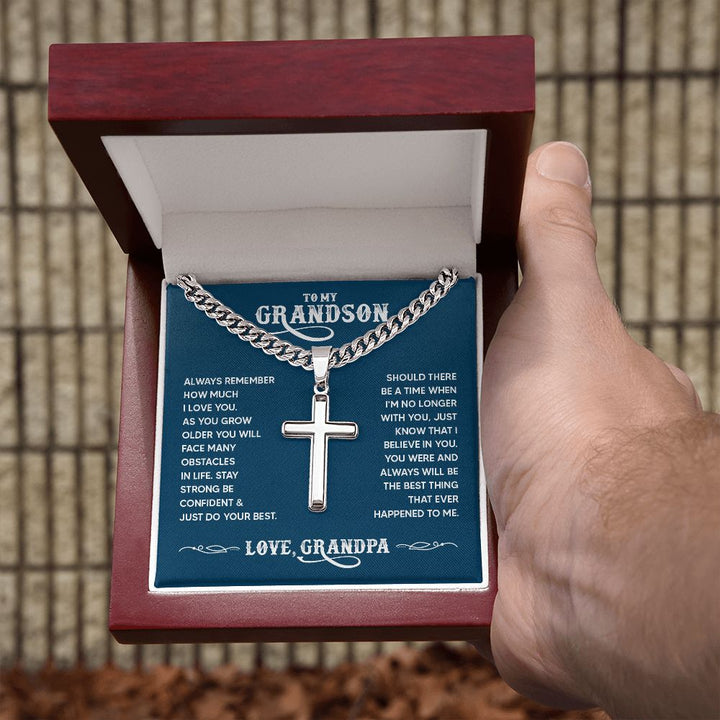 To My Grandson | You were and always will be the best thing that ever happened to me. - Cuban Chain with Artisan Cross Necklace