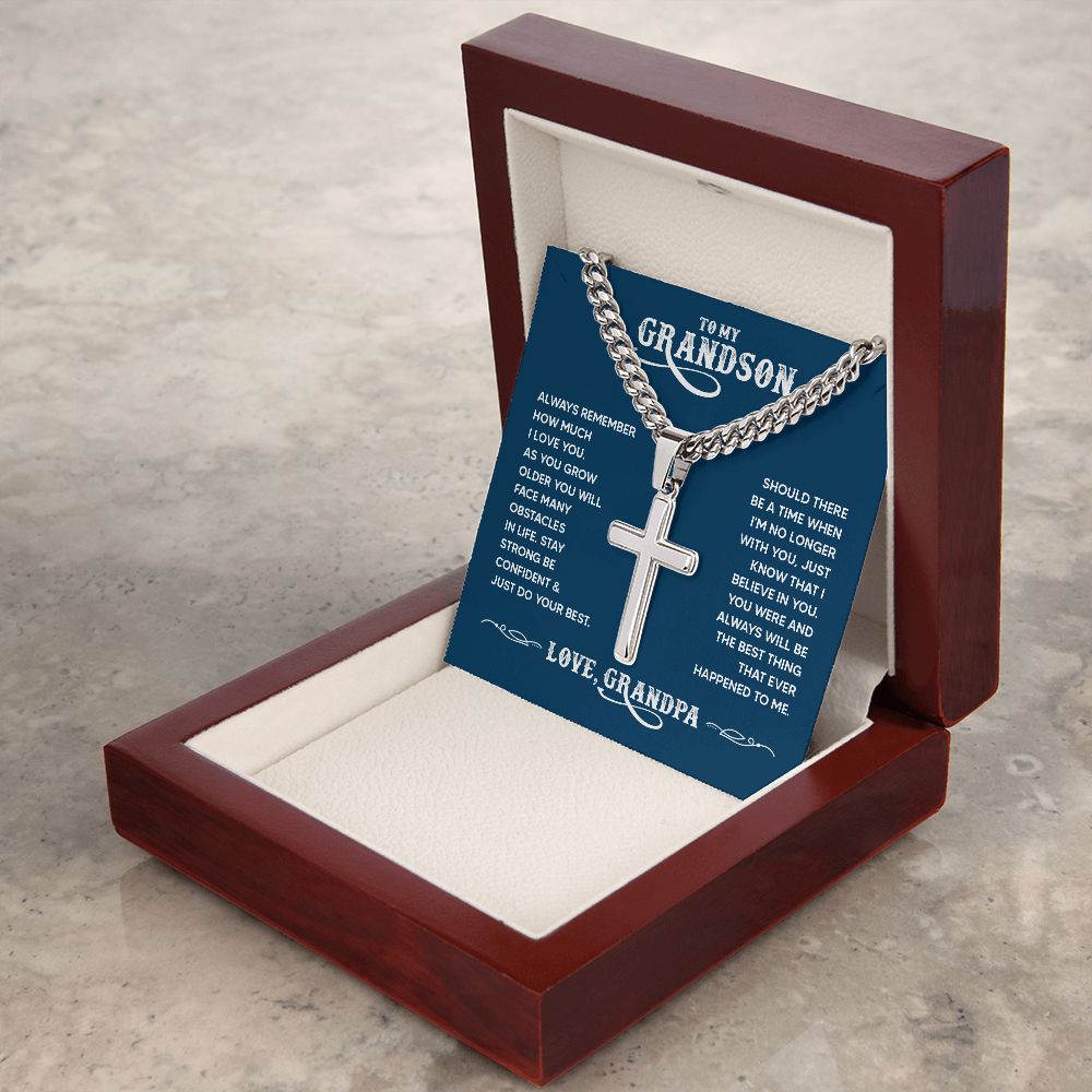 To My Grandson | You were and always will be the best thing that ever happened to me. - Cuban Chain with Artisan Cross Necklace