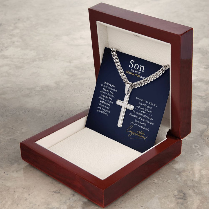 Son on your Graduation Day | Go confidently in the direction of your dreams. - Cuban Chain with Artisan Cross Necklace