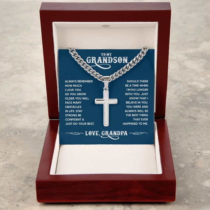 To My Grandson | You were and always will be the best thing that ever happened to me. - Cuban Chain with Artisan Cross Necklace