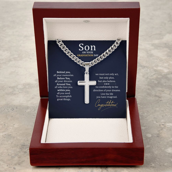 Son on your Graduation Day | Go confidently in the direction of your dreams. - Cuban Chain with Artisan Cross Necklace