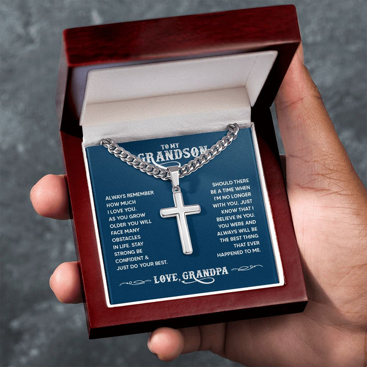 To My Grandson | You were and always will be the best thing that ever happened to me. - Cuban Chain with Artisan Cross Necklace