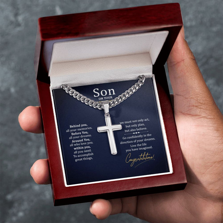 Son on your Graduation Day | Go confidently in the direction of your dreams. - Cuban Chain with Artisan Cross Necklace