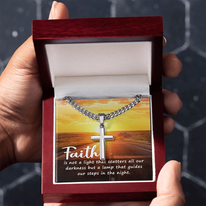 Faith | is not a light that scatters all our darkness but a lamp that guides our steps in the night. - Cuban Chain with Artisan Cross Necklace