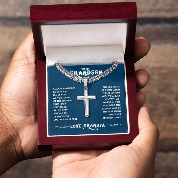 To My Grandson | You were and always will be the best thing that ever happened to me. - Cuban Chain with Artisan Cross Necklace