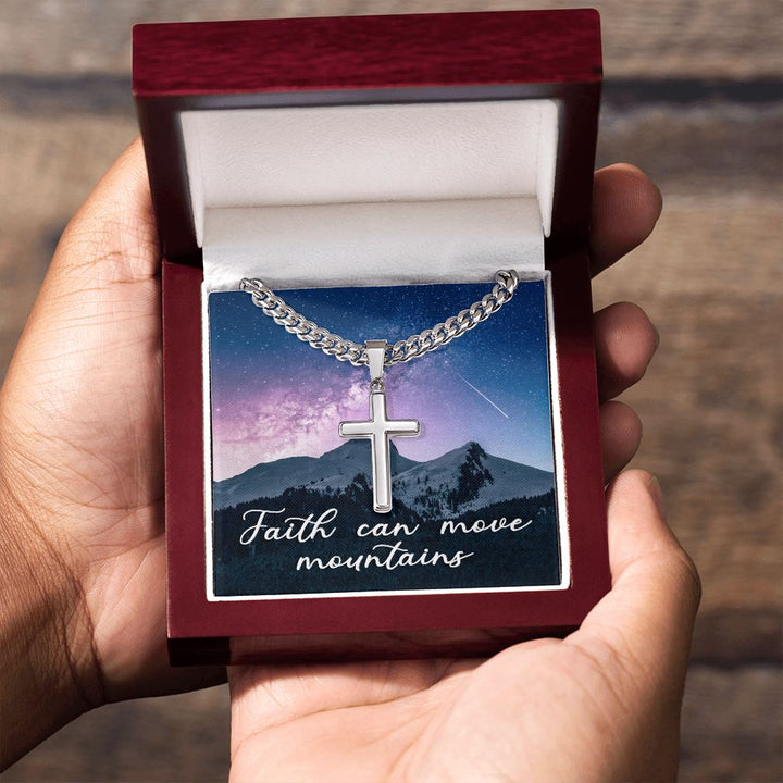 Faith Can Move Mountains - Cuban Chain with Artisan Cross Necklace