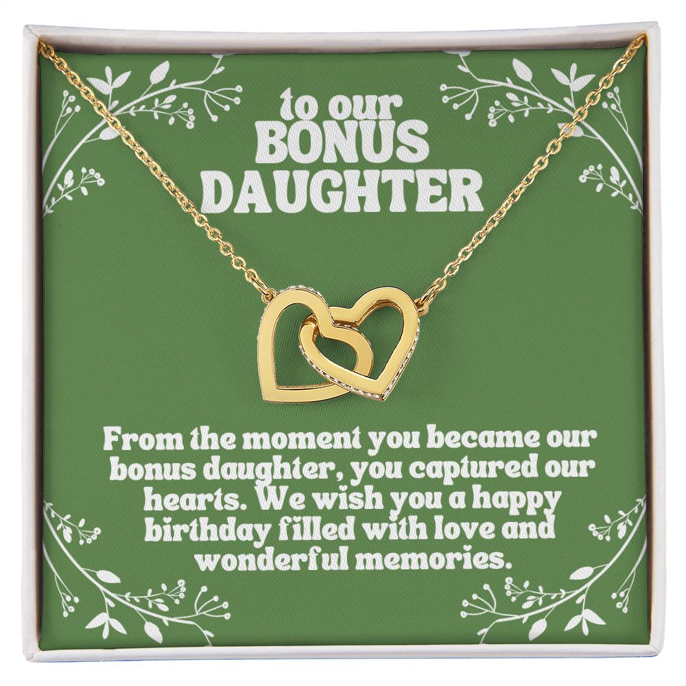 To our Bonus Daughter | We wish you a happy birthday filled with love and wonderful memories - Interlocking Hearts Necklace